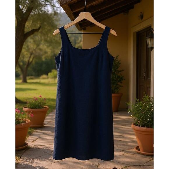 JONES NEW YORK 100% Worsted Wool Sheath Dress Black Vintage USA Made Womens 12 - Picture 1 of 8